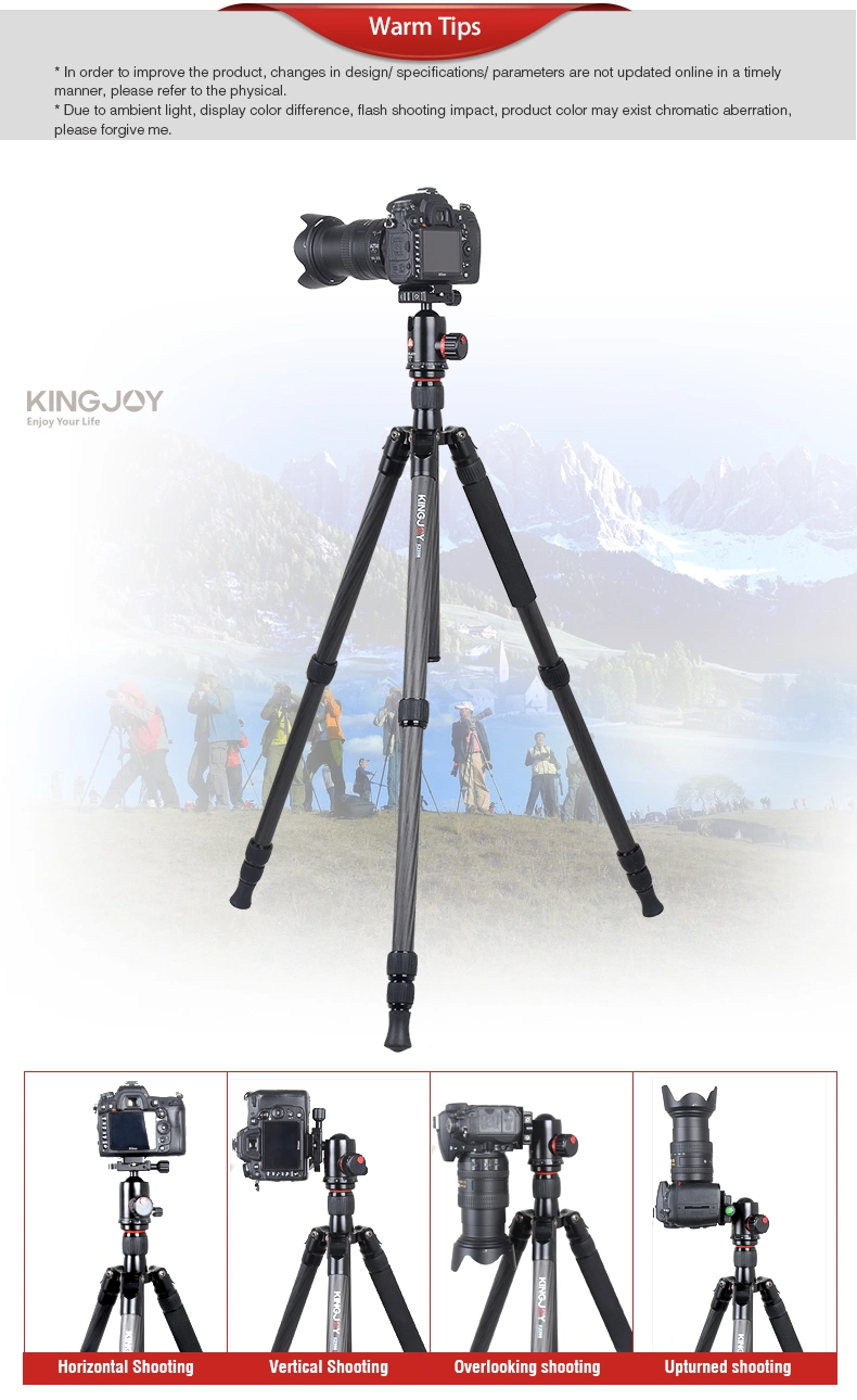 Private Label Manufacturers Professional 4 Sections 1.8m Carbon Fiber Photographic Video Camera Tripod for Hunting